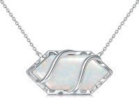 wholesale Sterling Silver Gemstone Hexagon Pendant Necklace-Opal