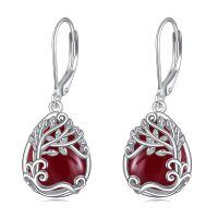 wholesale 925 Sterling Silver Tree Of Life Drop Earrings Wholesale With Green Stone-MM-Tree of Life Red Agate