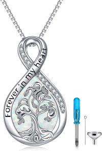 wholesale 925 Sterling Silver Tree of Life Infinity Cremation Jewelry Keepsake Pendant Necklace with Funnel and Fillers Set-Tree of Life Urn Necklace(White Opal)
