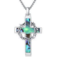 wholesale 925 Sterling Silver Abalone Shell Crown of Thorns Cross Necklace Catholic Jewelry for Men & Women-Cross Abalone