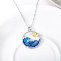wholesale 925 Sterling Silver Blue Enamel Ocean Wave Moon Mama Bear Pendant Necklace for Nature Lovers-0-2