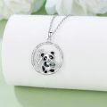 wholesale 925 Sterling Silver Panda Bamboo Heart Pendant Necklace with Green Stone and Cubic Zirconia Accents-0-1