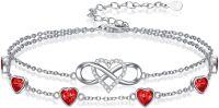 wholesale 925 Sterling Silver & Birthstone Crystal Infinity Heart Bracelet - 12 Gemstone Colors, Adjustable Love Gift for Women-01-Jan.-Garnet