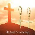 wholesale 14K Gold Cross Heart Shape Pendant Leverback Earrings  for Women Girls Birthdays Anniversary Christmas Presents-0-6