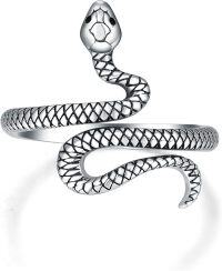 wholesale 925 Sterling Silver Adjustable Snake Shark Fox Skull Ring Punk Gothic Jewelry Gift-01-snake ring(oxidized silver)