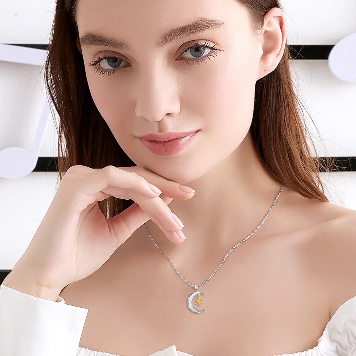 925 Sterling Silver Virgo Zodiac Pendant with Crescent Moon and Diamonds for Women-0-3