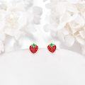 wholesale 925 Sterling Silver Red Enamel Strawberry Stud Earrings - Cute Fruity s for Women-0-2