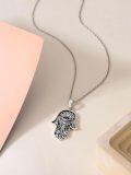 wholesale 925 Sterling Silver Evil Eye Hamsa Tree of Life Pendant Necklace with Blue Stone and Cubic Zirconia Accents-0-3