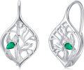 wholesale 925 Sterling Silver Leaf & Bird Design Drop Earrings with Green Stone for Women Gift Ideas-0-0