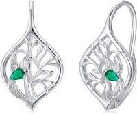 wholesale 925 Sterling Silver Leaf & Bird Design Drop Earrings with Green Stone for Women Gift Ideas-Hummingbird
