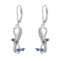 TOUPOP Silver Crystal Animal Earrings (Dragonfly)-undefined