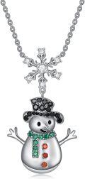 wholesale 925 Sterling Silver Snowman & Snowflake Charm Necklace - Winter Holiday s for Her-0-0