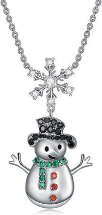 wholesale 925 Sterling Silver Snowman & Snowflake Charm Necklace - Winter Holiday s for Her-Snowman