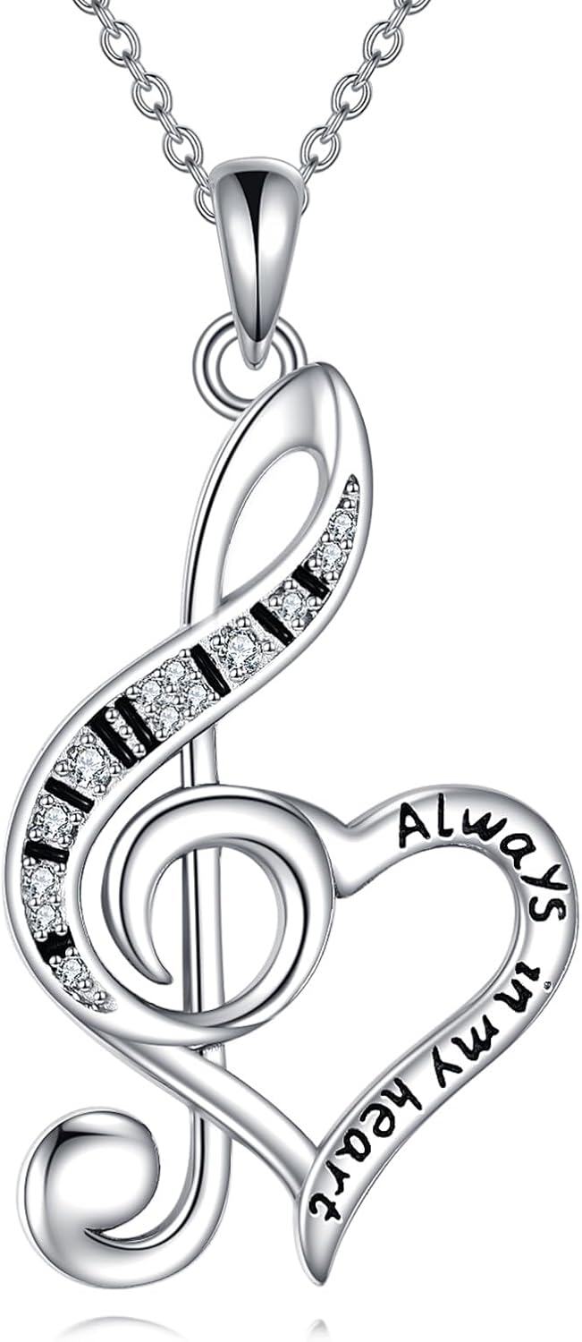  Sterling Silver Music Necklace w Earphone Guitar Pick Note Pendant Anniversary Birthday Gifts -Music Note