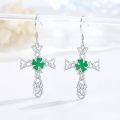 wholesale 925 Sterling Silver Celtic Cross with Green Enamel Shamrock Drop Earrings Irish Jewelry-0-1
