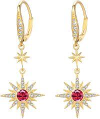 wholesale Sterling Silver Gold Plated Gemstone Star Earrings Leverback Dangle Jewelry Gifts-July (Gold Plated)-July (Gold Plated)