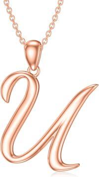 wholesale Sterling Silver 26 Letter Pendant Necklace-rose gold plated-Letter U
