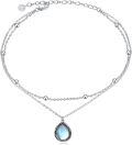wholesale 925 Sterling Silver Teardrop Moonstone Evil Eye Charm Layered Anklet for Women Girls  6-8 Adjustable Chain Length-0-0