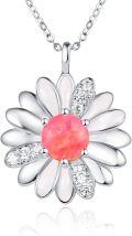 wholesale 925 Sterling Silver & Opal Daisy Flower Necklace with Cubic Zirconia, 18+2 Chain, 4.9g-0-0