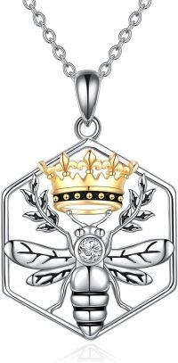 wholesale 925 Sterling Silver Honeycomb Bee with Crown Pendant Necklace for Women Gifts-Queen Bee Necklace