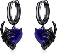 wholesale 925 Sterling Silver Gothic Skull Hand Earrings Hypoallergenic Punk Rock Jewelry for Women Men-Dark Blue