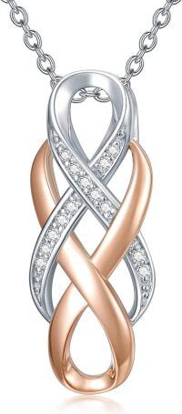 wholesale 925 Sterling Silver Rose Gold Plated Cubic Zirconia Accent Infinity Pendant Necklace for Women-FBM