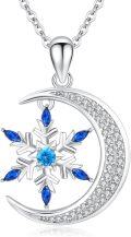 wholesale 925 Sterling Silver Blue CZ Moon & Snowflake Pendant Necklace for Women-0-0