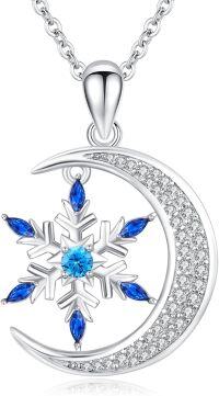 wholesale 925 Sterling Silver Blue CZ Moon & Snowflake Pendant Necklace for Women-Moon