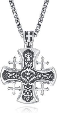 wholesale 925 Sterling Silver Cross Pendant with Intricate Design and Chain - For Men & Women-Crusader Jerusalem Cross Necklace