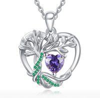 wholesale 925 Sterling Silver Birthstone Tree of Life Heart Pendant Necklace for Women-02 Feb