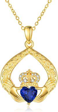 wholesale 925 Sterling Silver Claddagh Birthstone Pendant Necklaces for Women-09 Sep - Sapphire