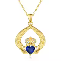 wholesale 925 Sterling Silver Claddagh Birthstone Pendant Necklaces for Women-09 Sep - Sapphire