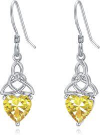 wholesale 925 Sterling Silver Heart Birthstone Celtic Knot Dangle Leverback Earrings-11 November