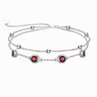 wholesale 925 Sterling Silver Birthstone Anklet Bracelets for Women Gifts-01-Garnet Bracelet 7\"-9\"