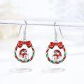 wholesale 925 Sterling Silver Metal Snowman Christmas Dangle Earrings with Red Bow and Green Stripes - Holiday  for Women-0-2