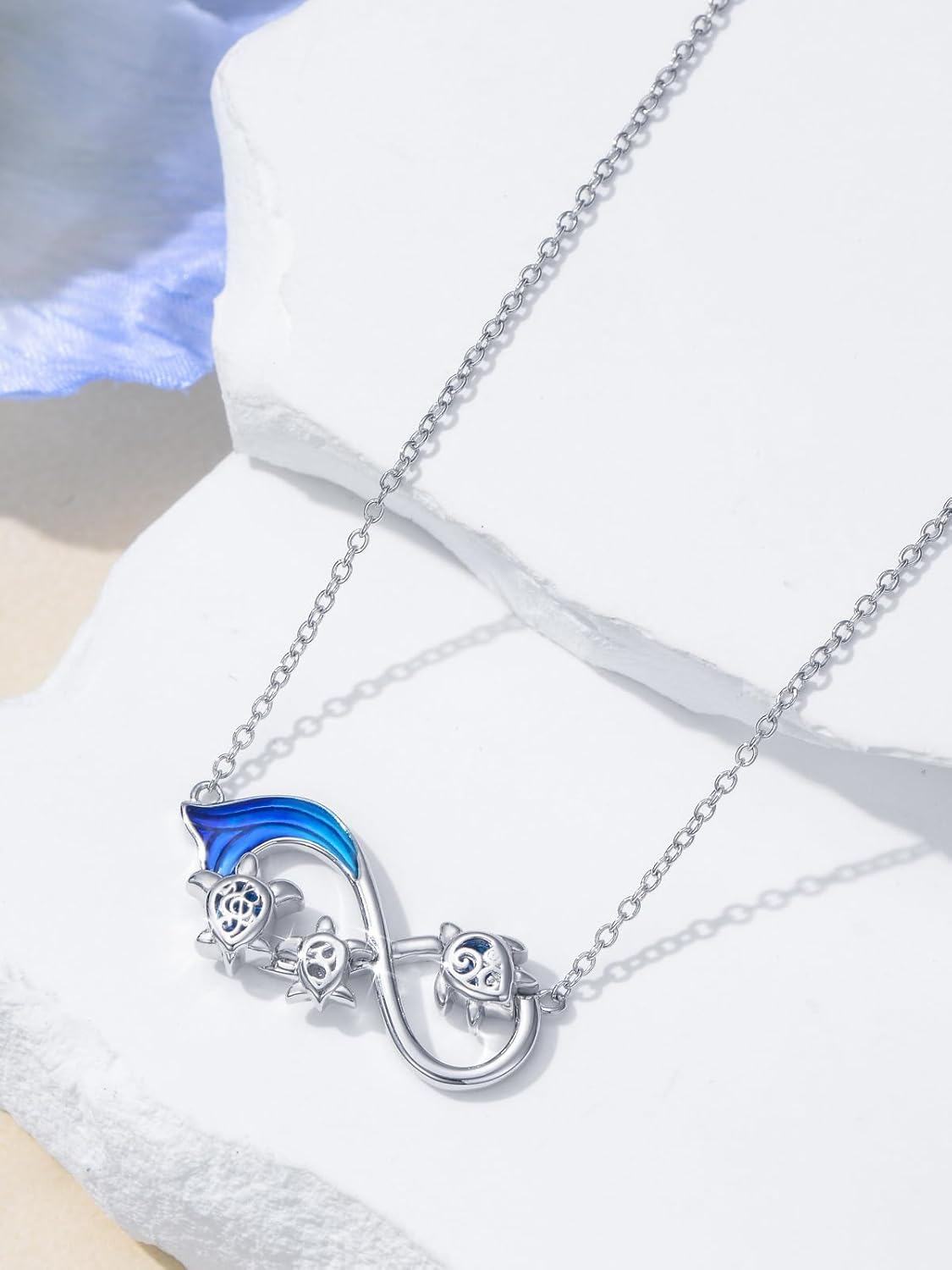 925 Sterling Silver Turtle and Wave Infinity Symbol Pendant Necklace Animal  for Women-0-4