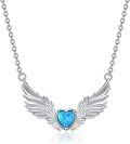 wholesale 925 Sterling Silver Blue Opal Winged Heart Pendant Necklace for Women-0-0