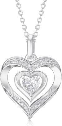 wholesale 14K Rose Gold Double Heart Diamond Pendant Eternal Love Necklace for Women-White Gold
