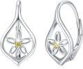 wholesale 925 Sterling Silver Flower Teardrop Dangle Drop Earrings with Yellow Crystal Gemstone Gift for Her-0-0