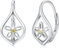 wholesale 925 Sterling Silver Flower Teardrop Dangle Drop Earrings with Yellow Crystal Gemstone Gift for Her-Daisy Hoop Earrings