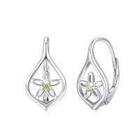 wholesale 925 Sterling Silver Flower Teardrop Dangle Drop Earrings with Yellow Crystal Gemstone Gift for Her-Daisy Hoop Earrings
