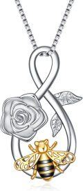 wholesale 925 Sterling Silver Rose & Honeybee Infinity Love Pendant Necklace for Women and Teen Girls-0-0