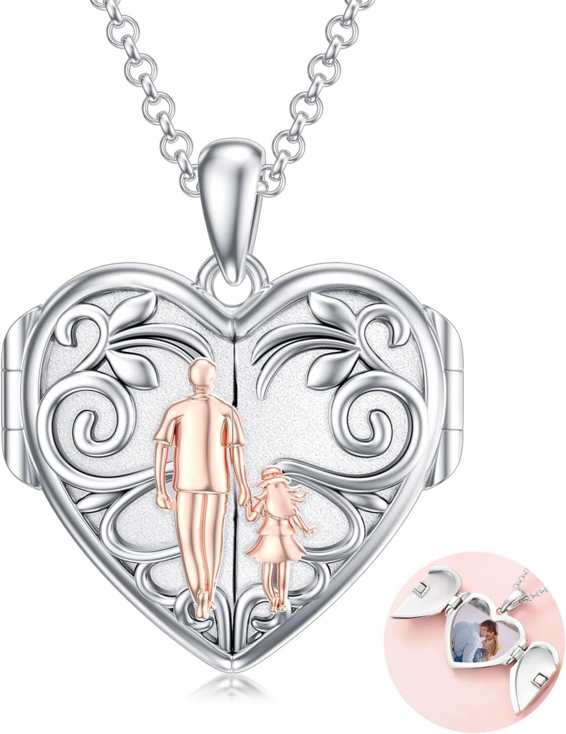 Sterling Silver Abalone Shell Daughter Locket Necklace Gift from Mom Dad-01-01-Father Daughter Locket-01-01-Father Daughter Locket+ Photo