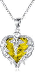 wholesale Sterling Silver Austrian Crystal Caduceus Angel Wing Heart Nurse Necklace-0-30