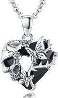 wholesale 925 Sterling Silver Heart with Butterfly and Black Stone Pendant Necklace-0-0