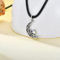 wholesale 925 Sterling Silver Moon & Star Pendant on Black Braided Leather Cord Choker Necklace for Women-0-2