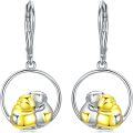wholesale 925 Sterling Silver Hypoallergenic Gold & White Rabbit Heart Drop Earrings-0-0