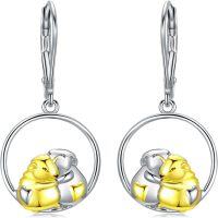 wholesale 925 Sterling Silver Hypoallergenic Gold & White Rabbit Heart Drop Earrings-guinea pig