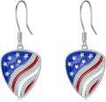 wholesale Silver Metal American Flag Guitar Pick Drop Dangle Hook Earrings USA Jewelry for Women Girls 925 Sterling Silver Hypoallergenic Gift Boxed-0-0