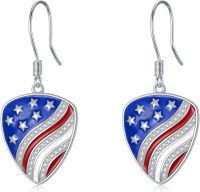 wholesale Silver Metal American Flag Guitar Pick Drop Dangle Hook Earrings USA Jewelry for Women Girls 925 Sterling Silver Hypoallergenic Gift Boxed-Guitar Pick